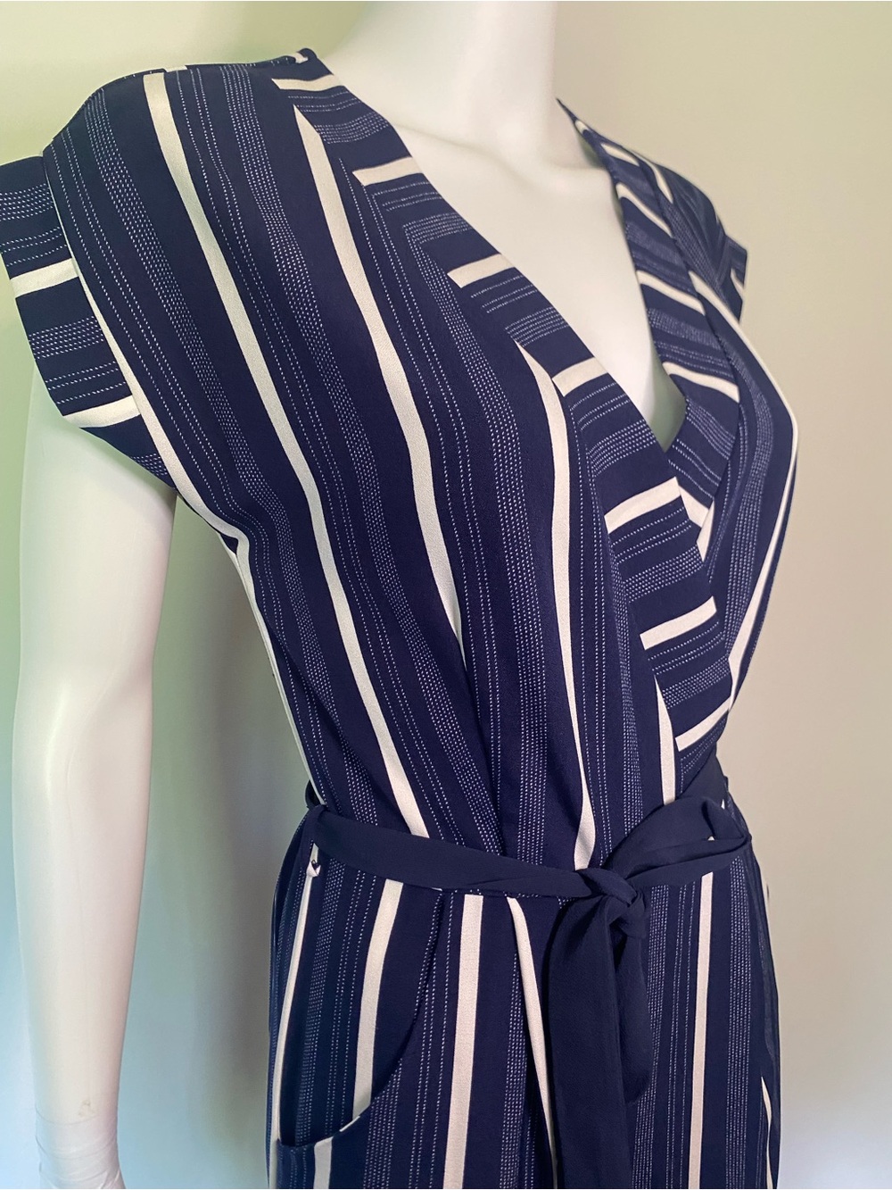 Monteau Navy & White Striped Tie-Waist Jumpsuit